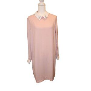 Victoria Beckham For Target Pink Bunny Collar Shift Dress XL Polyester Long Slee